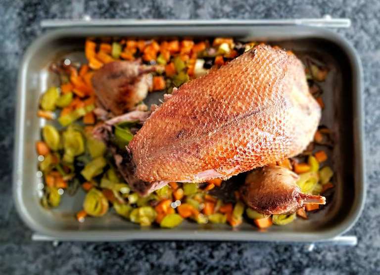 roast duck with wild rice stuffing